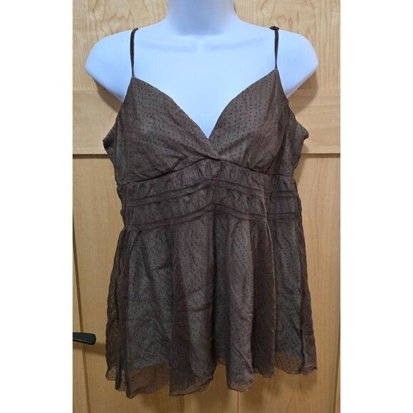 Michael Kors Brown Sheer Spaghetti Strap Baby doll Top Womens L Whimsigoth lace - Picture 1 of 5